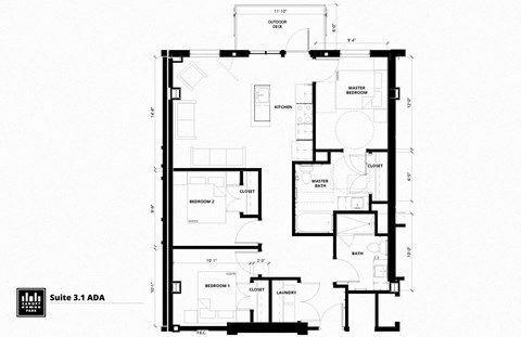 Floor plan for 3 beds, 2 baths, 1085 sqft